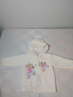 (4/$20) Teddy's Choice Toddlers Cream Hooded Zip Sweatshirt with Skating Mice